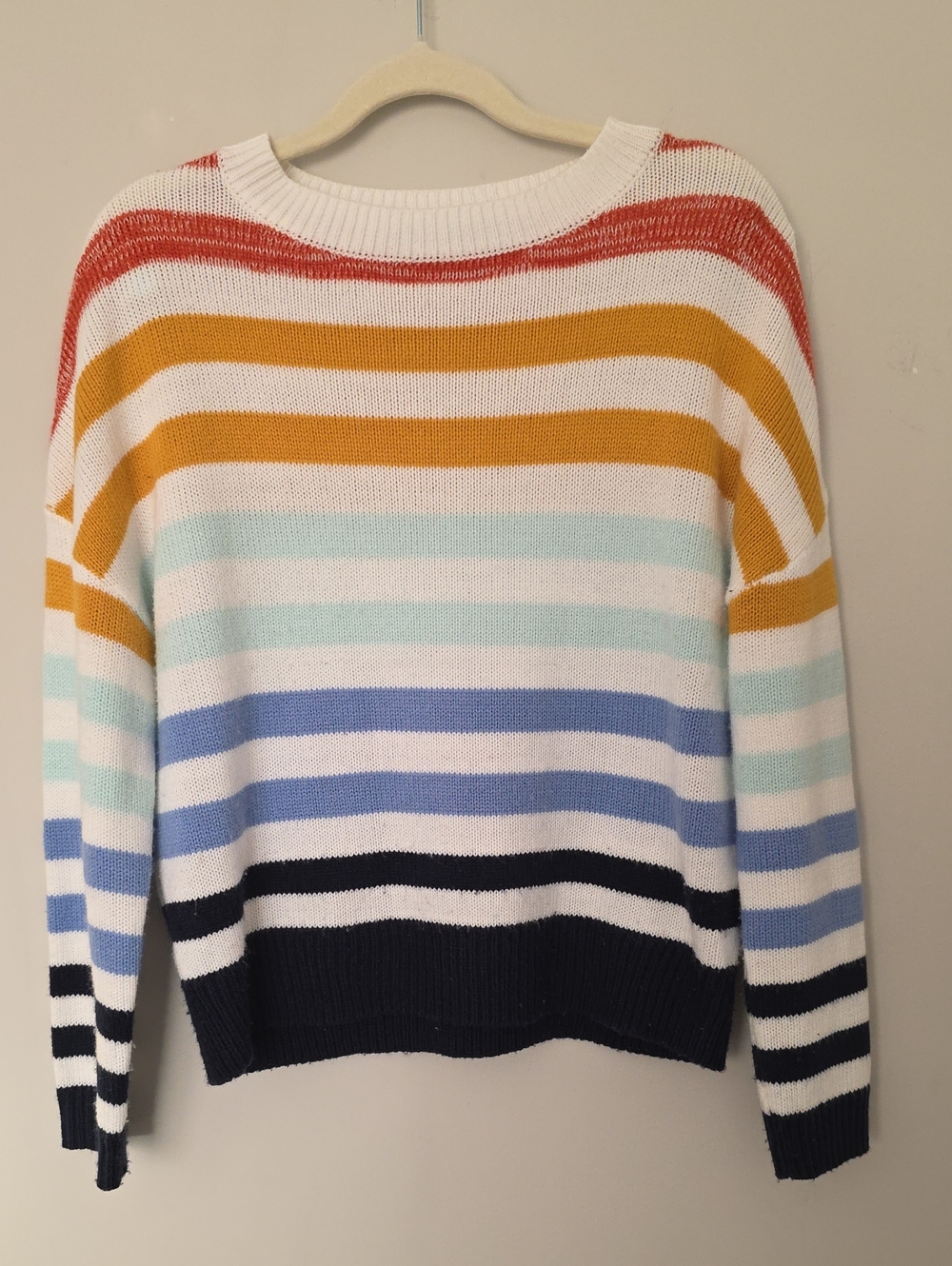 ZESICA Rainbow Stripe Crew Neck Sweater